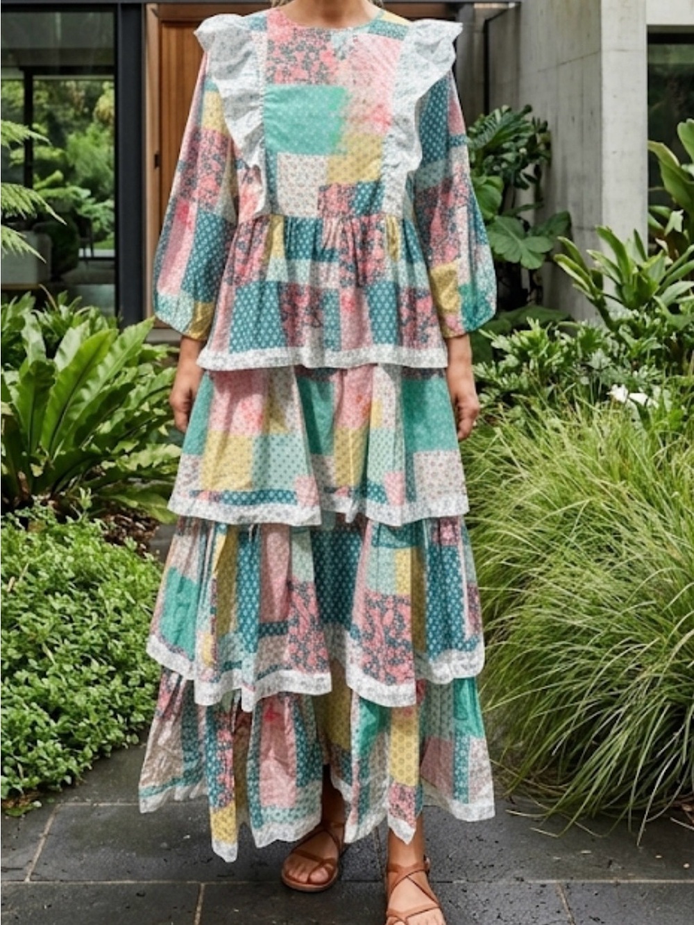 XL Simply Southern Pastel Patchwork Tiered Maxi Dress